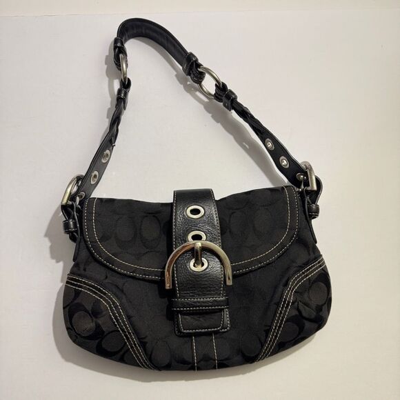 Coach Handbags - Vintage Coach 6171 Y2K Soho Bag Purse Baguette Jacquard Monogram Leather Black